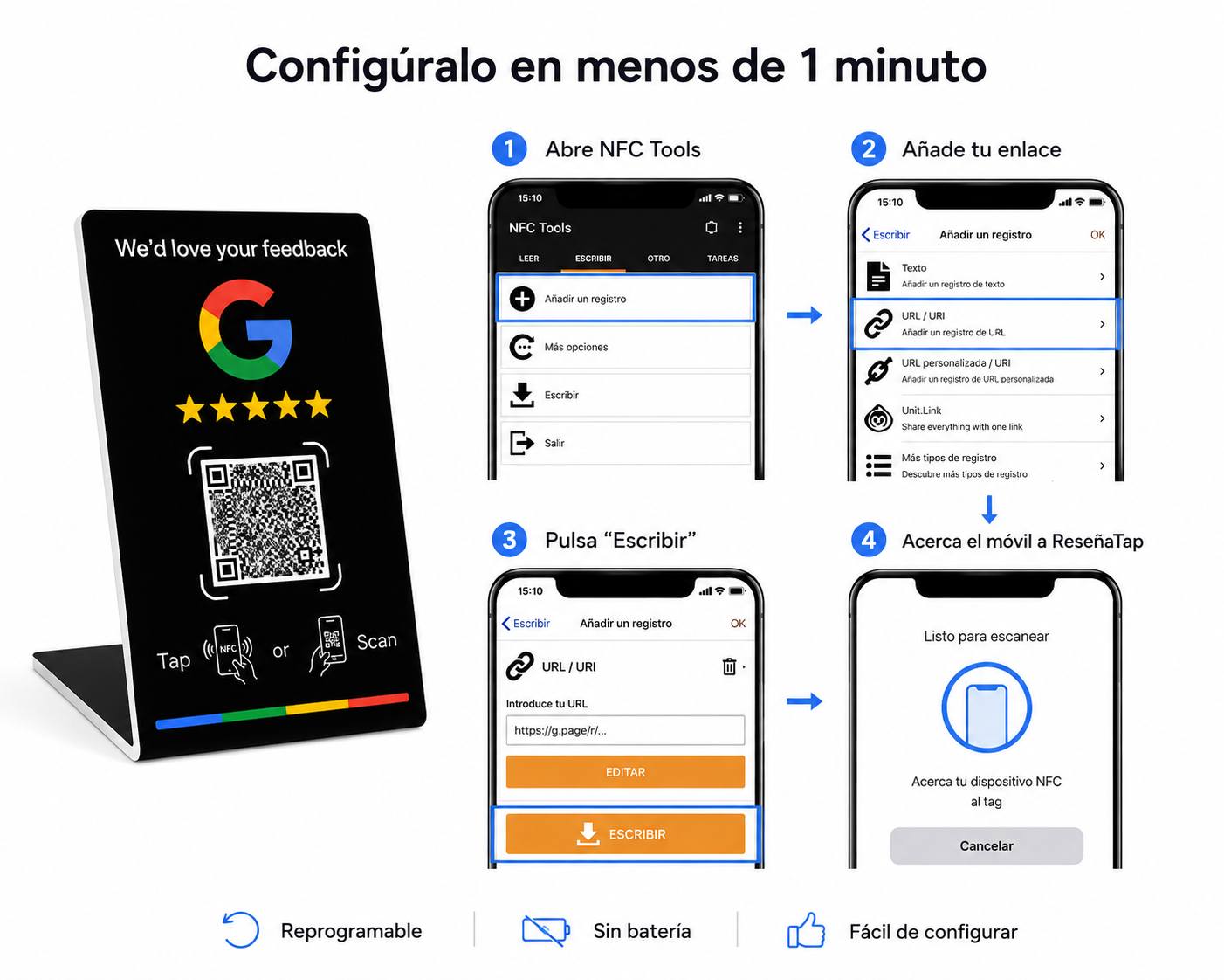 ReseñasTap NFC™ — Placa Inteligente para Reseñas de Google