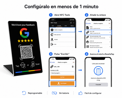ReseñasTap NFC™ — Placa Inteligente para Reseñas de Google